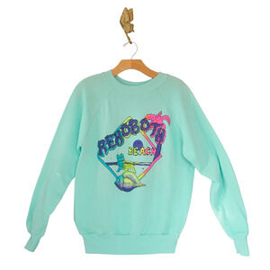 VTG Women Rehoboth Beach Neon Graphic Sweatshirt M Delaware Souvenir 90s Surf